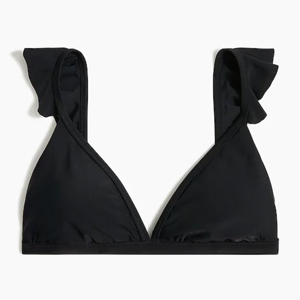 NWT J. Crew Ruffle-Shoulder V-Neck Bikini Top, Black